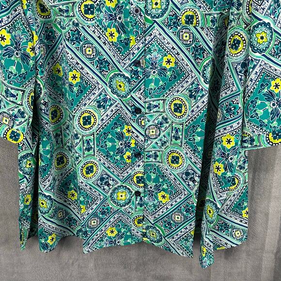 Catherines Top Womens 4X Green Floral Button Down 3/4 Length Sleeve Career Beach - Picture 3 of 13